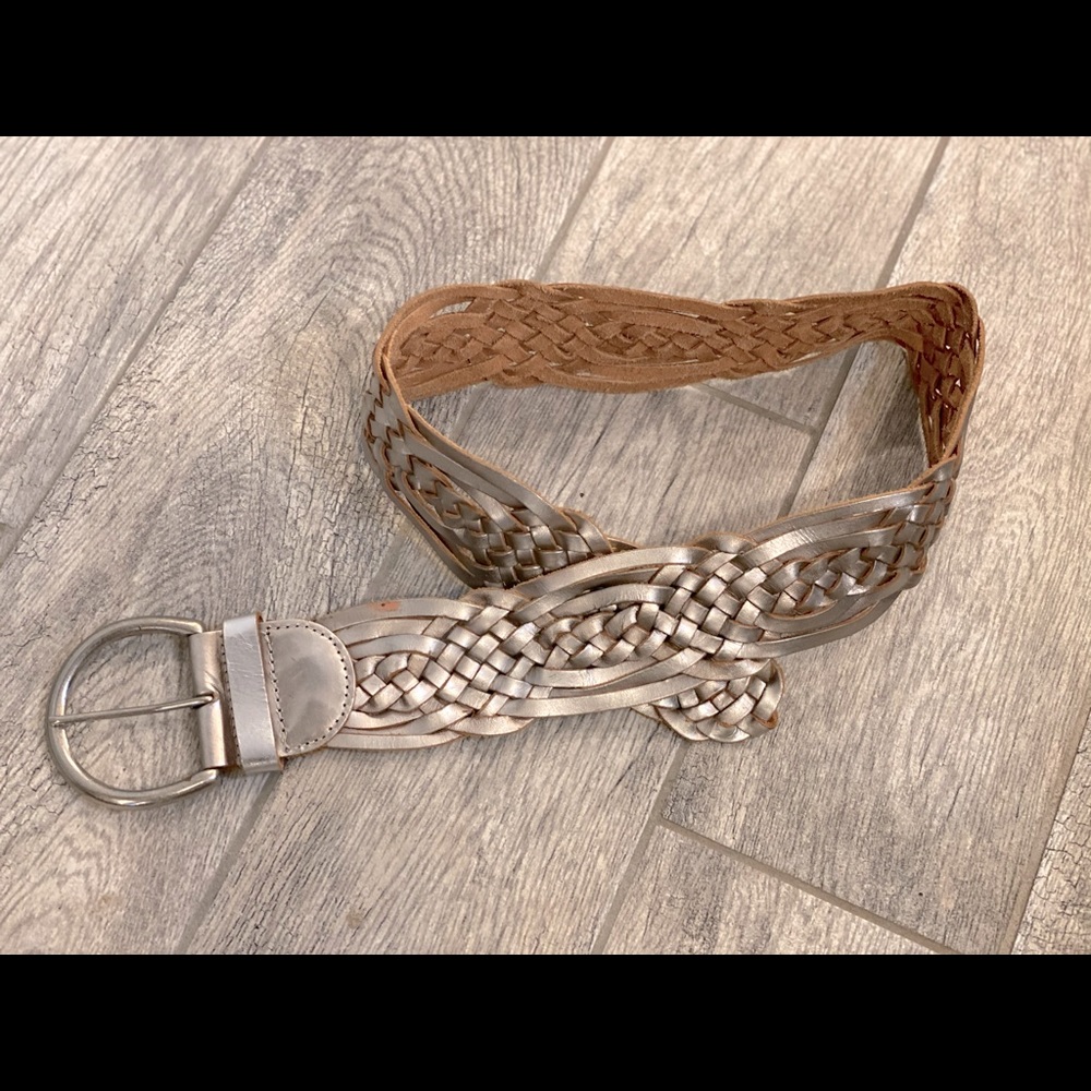 Woven Leather Light Gold Wide Belt
